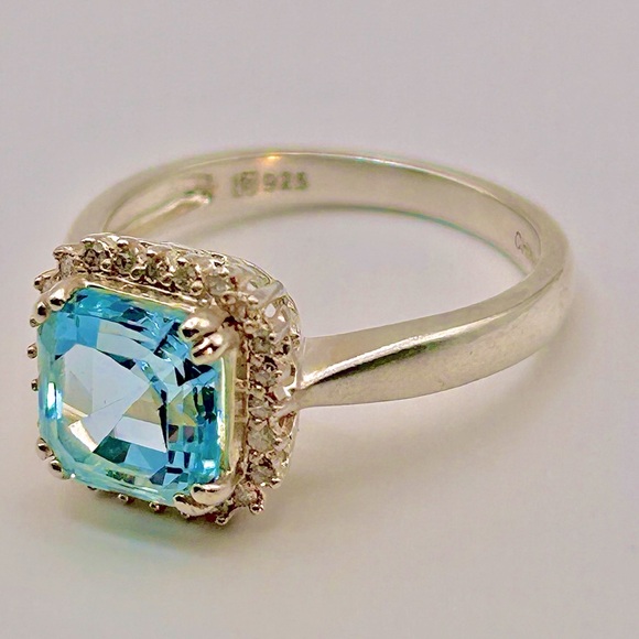 Estate sz8 J LORENZO ASCHER SWISS TOPAZ & Diamond halo designer 925 ring 3.95g - Picture 3 of 16